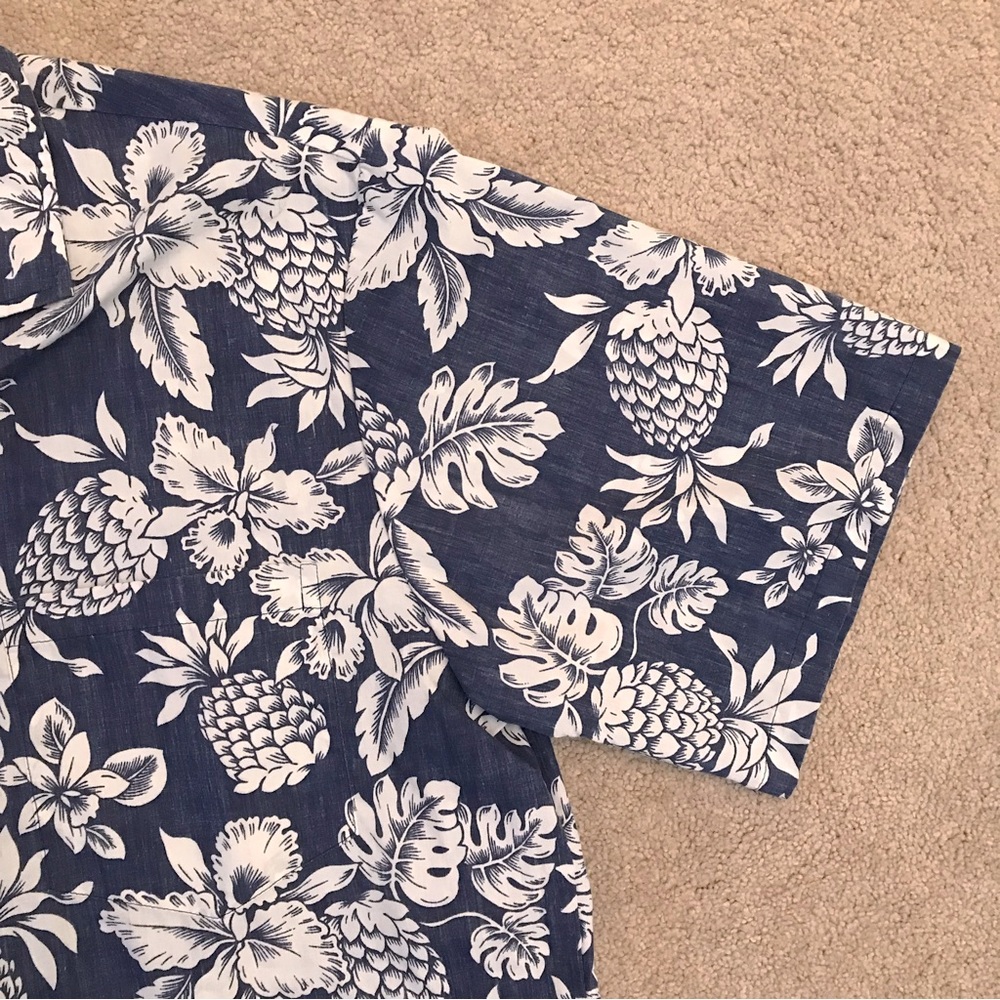 Evergreen Island Hawaiian Shirt Mens XL Blue White Pineapple Made In Hawaii Camp - Picture 6 of 9